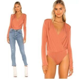 Free People Intimately Turnt Stretch Knit Bodysuit Coral Orange S